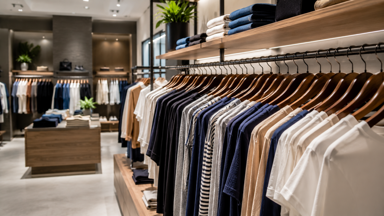Cintres professionnels utilisés dans un magasin de vêtements pour améliorer la présentation des produits et l'expérience client.