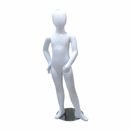 Mannequin enfant sans visage pour vitrine – blanc, finition brillante