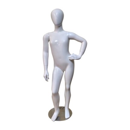 Mannequin enfant sans visage pour vitrine – blanc, finition brillante