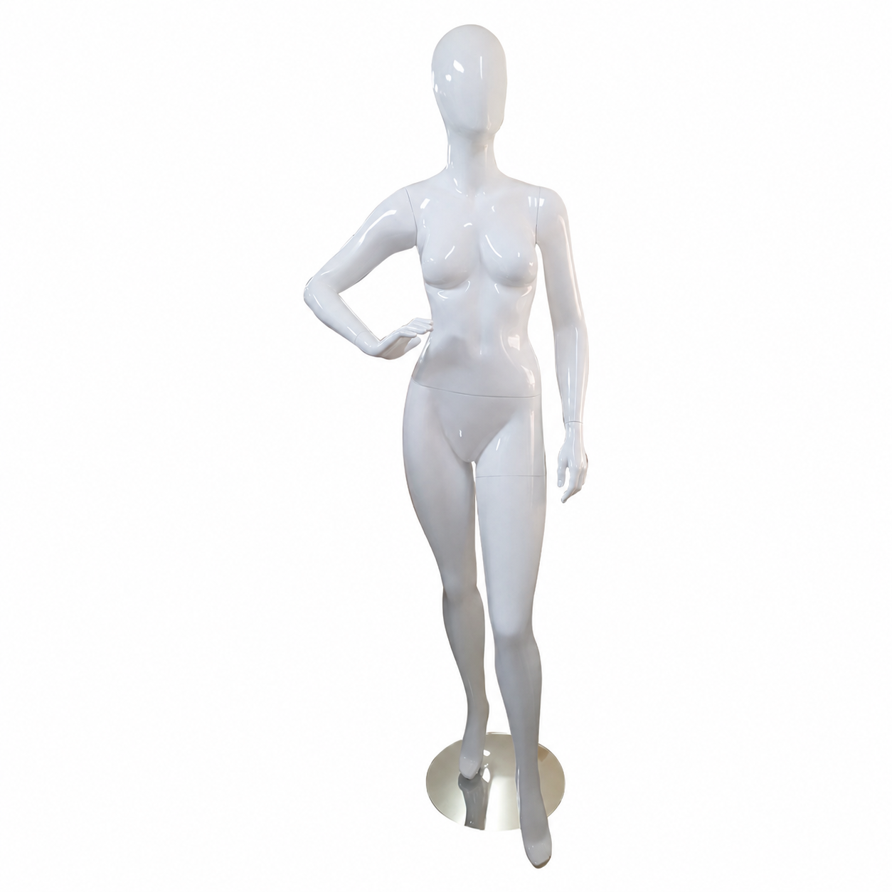 Mannequin femme avec tête pour vitrine – blanc, finition brillante Mannequin femme avec tête pour vitrine – blanc, finition brillante