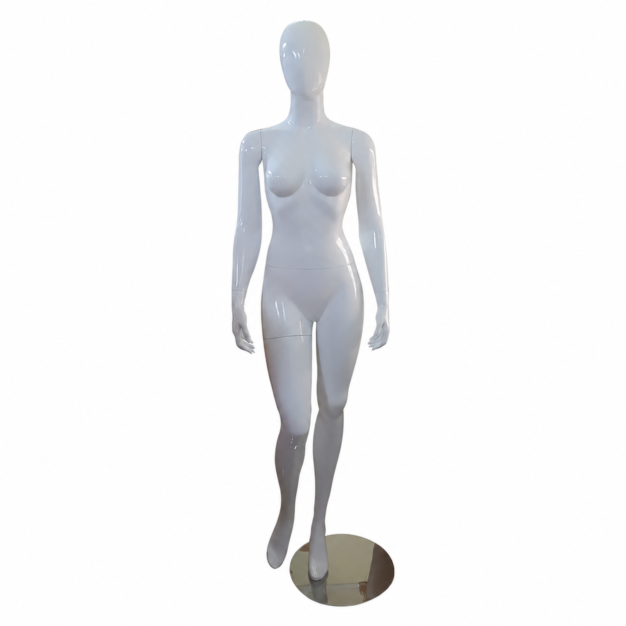 Mannequin femme avec tête pour vitrine – blanc, finition brillante Mannequin femme avec tête pour vitrine – blanc, finition brillante