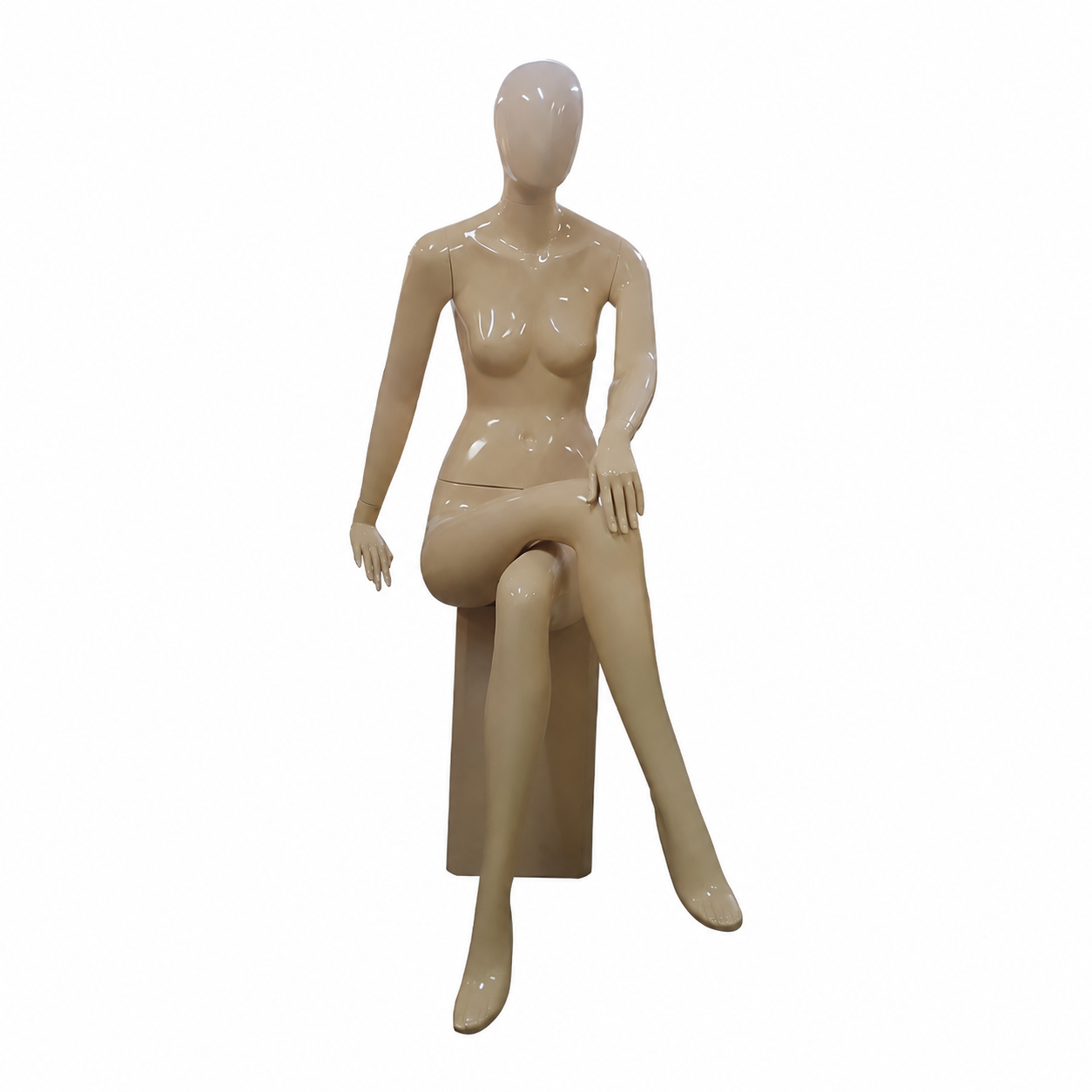 Mannequin femme avec tête pour vitrine – couleur chair, finition brillante Mannequin femme avec tête pour vitrine – couleur chair, finition brillante