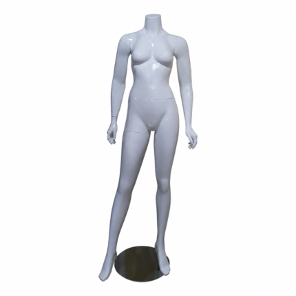 Mannequin femme sans tête pour vitrine – blanc, finition brillante