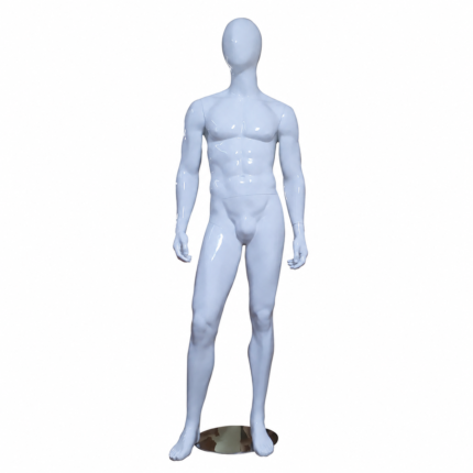 Mannequin homme avec tête pour vitrine – blanc, finition brillante