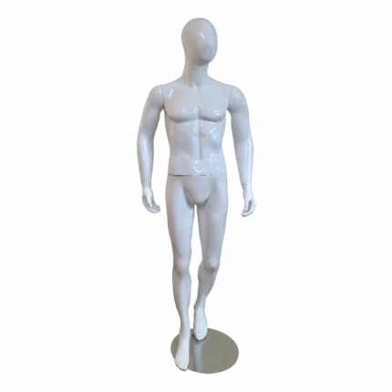Mannequin homme avec tête pour vitrine – blanc, finition brillante