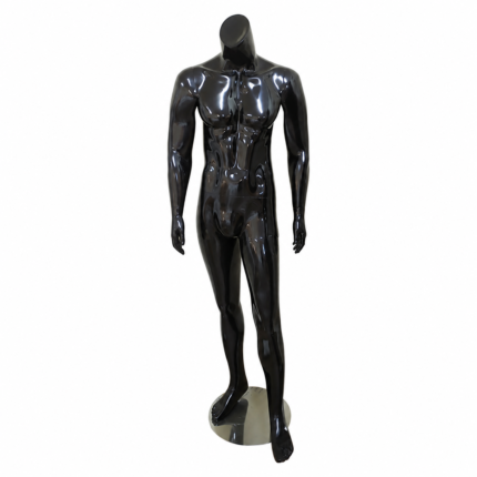 Mannequin homme sans tête pour vitrine – noir, finition brillante