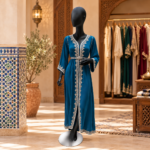 Mannequin femme sans visage, noir, finition mate, en mise en scène dans une boutique beldi